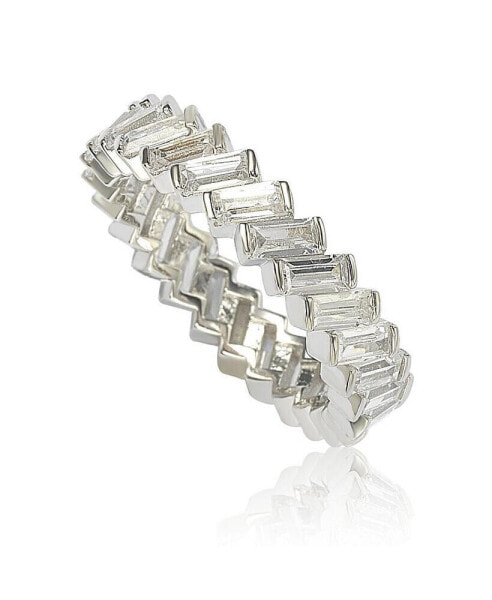 Suzy Levian Sterling Silver White Cubic Zirconia Baguette Eternity Band Ring