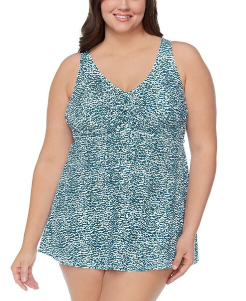 RAISINS CURVE Trendy Plus Size Printed Lucia Swimdress Blue-White Size 18W