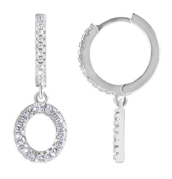Round steel single earrings "O" with zircons