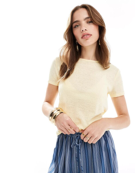 Mango washed t-shirt in pale yellow