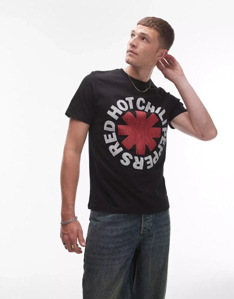 Topman regular essentials t-shirt with chilli peppers print in washed black