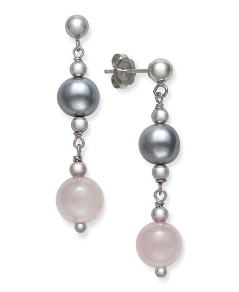 Серьги Macy's Gray Pearl and Rose Quartz