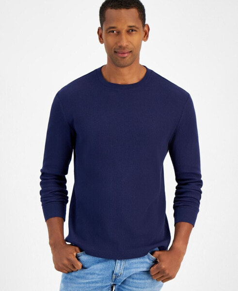 Men's Thermal Long-Sleeve Ribbed Crewneck Sweater, Created for Macy's