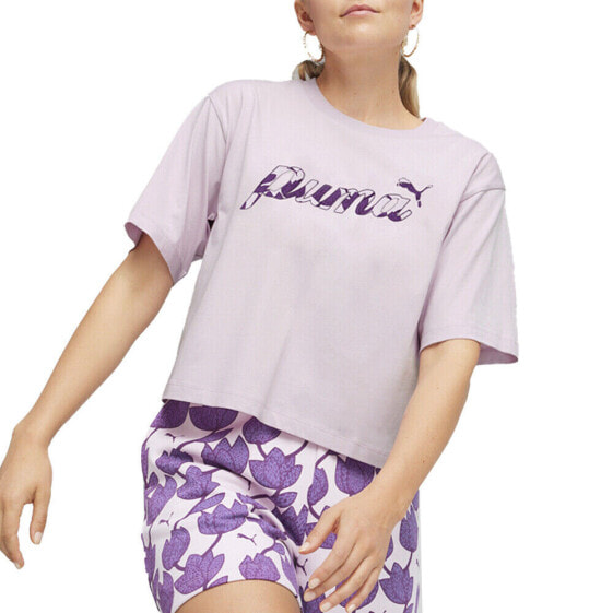 Puma Essential Blossom Graphic Crew Neck Short Sleeve T-Shirt Womens Purple Casu