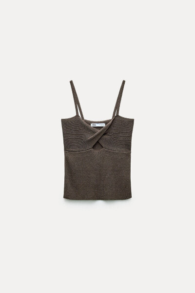 PLAIN LINEN BLEND KNIT TOP WITH KNOT DETAIL