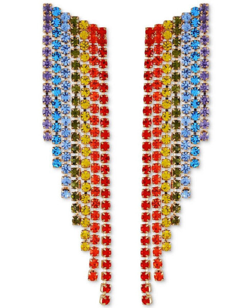 Gold-Tone Rainbow Rhinestone Fringe Linear Earrings