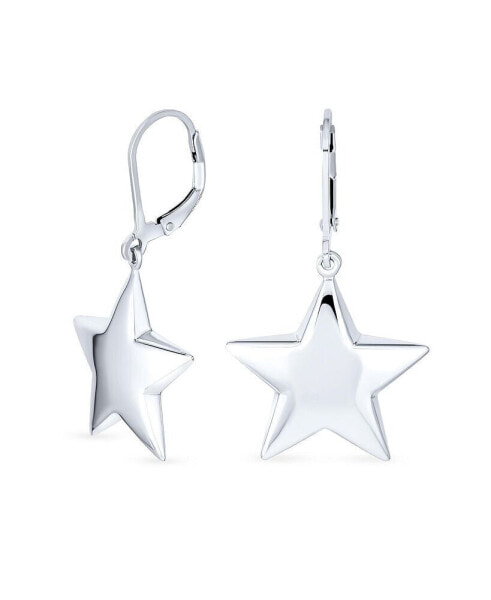American Patriotic Celestial Rock Star Stars Dangle Lever back Earrings For Women .925 Sterling Silver