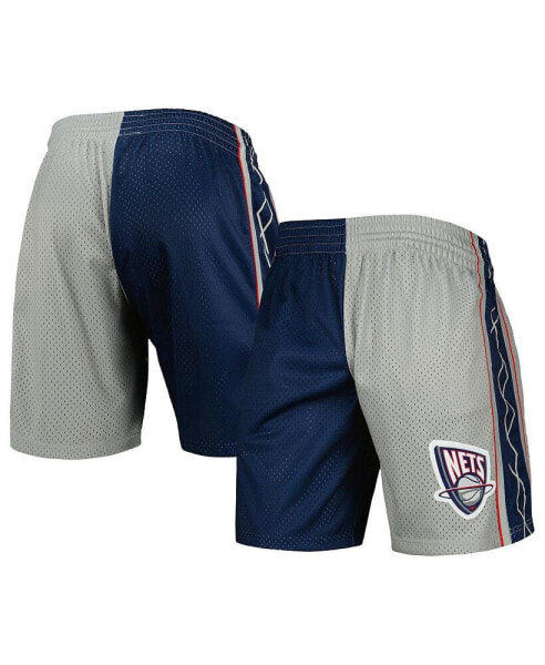 Men's Navy, Silver Distressed New Jersey Nets Hardwood Classics 2006 Split Swingman Shorts