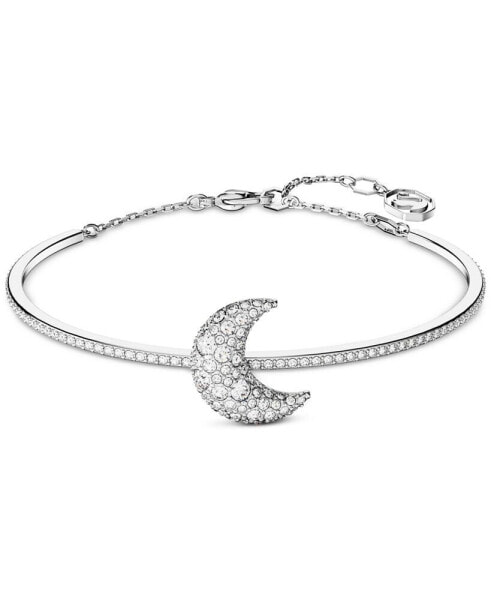 Rhodium-Plated Pavé Moon Bangle Bracelet