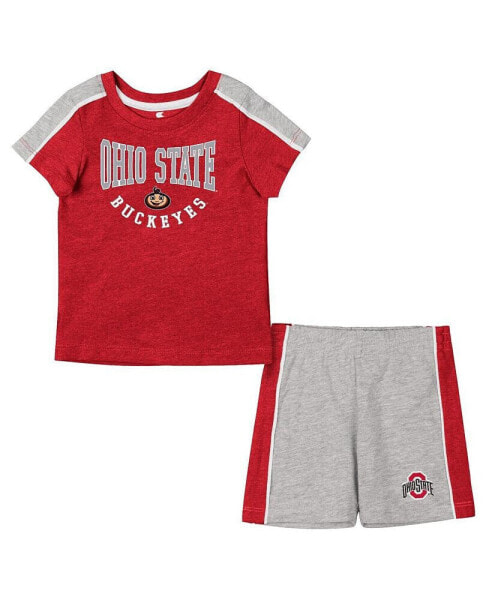 Комплект костюм для малышей Colosseum Scarlet, Heather Gray Ohio State Buckeyes Norman Тишерт и Шорты