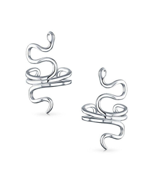 Helix Climber Crawler Snake Serpent Clip On Wrap Wire Cartilage Lobe Ear Cuff Earrings For Women Teen Men Non Pierced Ear .925 Sterling Silver Pair