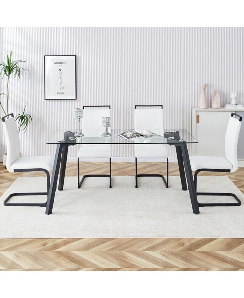 Modern Glass Dining Table with Black Metal Legs