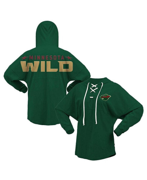 Women's Green Minnesota Wild Jersey Lace-Up V-Neck Long Sleeve Hoodie T-shirt