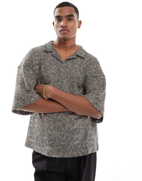 Pull&Bear crochet polo shirt in charcoal