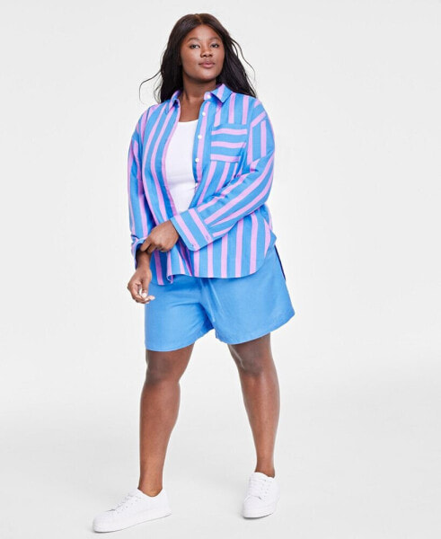 Trendy Plus Size Linen-Blend Striped Shirt, Created for Macy's