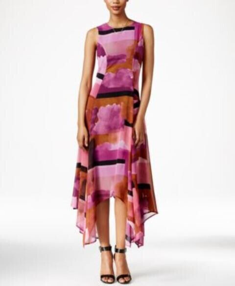 Bar III Women's New Printed Asymmetrical Midi Dress Purple XS