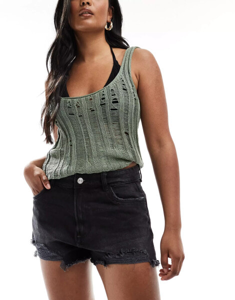 Pimkie distressed high waisted denim shorts in black