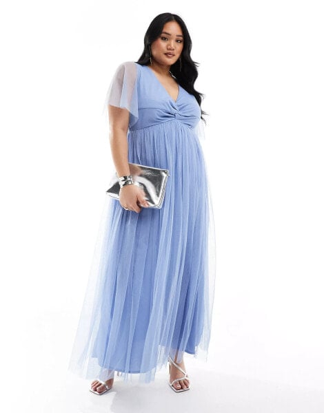 Anaya Plus twist tulle maxi dress in soft blue