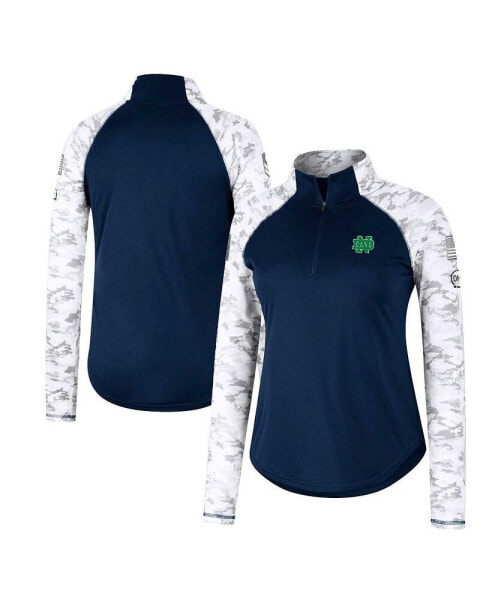 Women's Navy Notre Dame Fighting Irish OHT Military-Inspired Appreciation Flash Arctic Camo Raglan Quarter-Zip Jacket