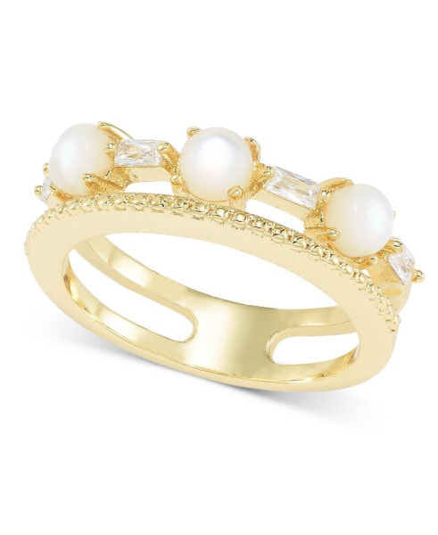 Gold-Tone Cubic Zirconia & Imitation Pearl Double-Row Ring, Created for Macy's