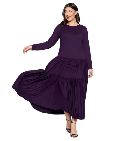 Plus Size Tiered Maxi Dress with Long Sleeves