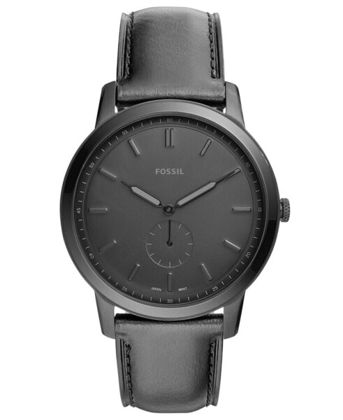 Men's Minimalist Black Leather Strap Watch 44mm