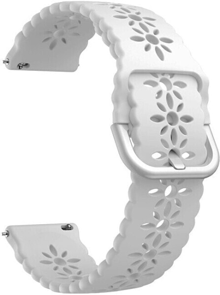 Silikonový řemínek s květinovým vzorem 20 mm - White