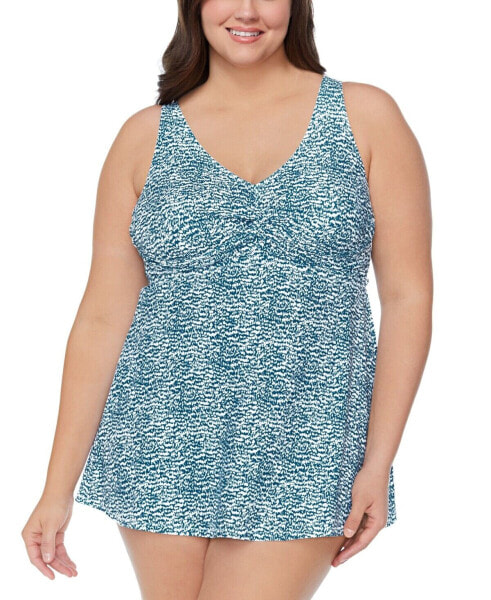 Raisins Curve Trendy Plus Size Printed Lucia Swimdress Blue-White Size 14W