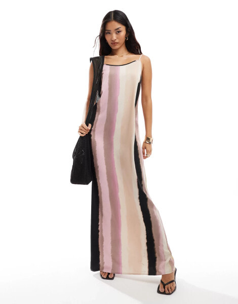 Object maxi slip dress in bleached stripe print