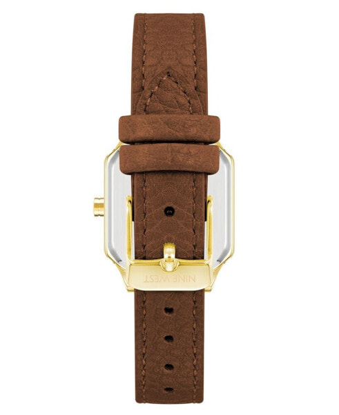 Women's Quartz Square Brown Faux Leather Band Watch, 27mm