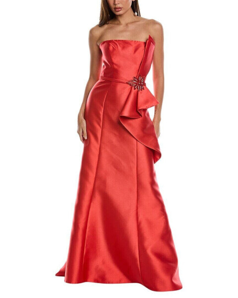 Rene Ruiz Ruffle Bow Column Gown Women's