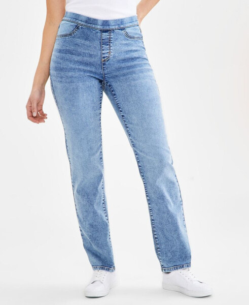 Women's Mid-Rise Pull-On Straight-Leg Denim Jeans, Created for Macy's