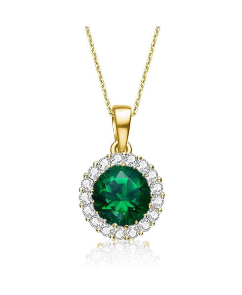 Cubic Zirconia Sterling Silver Emerald Round Pendant