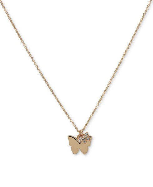 DKNY gold-Tone Pavé Butterfly Pendant Necklace, 16" + 3" extender