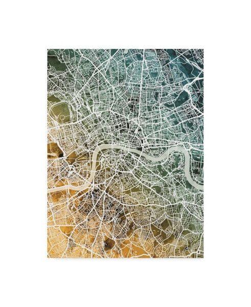 Michael Tompsett London England Street Map Teal Orange Canvas Art - 20" x 25"