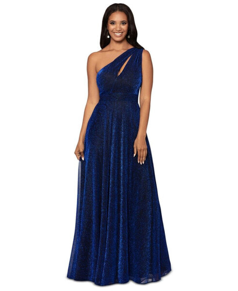 Women's Glitter One-Shoulder Cut-Out Gown