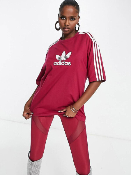 adidas Originals 'centre stage' trefoil t-shirt in maroon