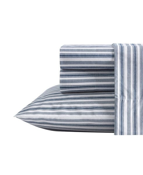 Постельное белье Nautica набор простыней Coleridge Stripe из хлопкового перкаля, 4 предмета, размер Queen