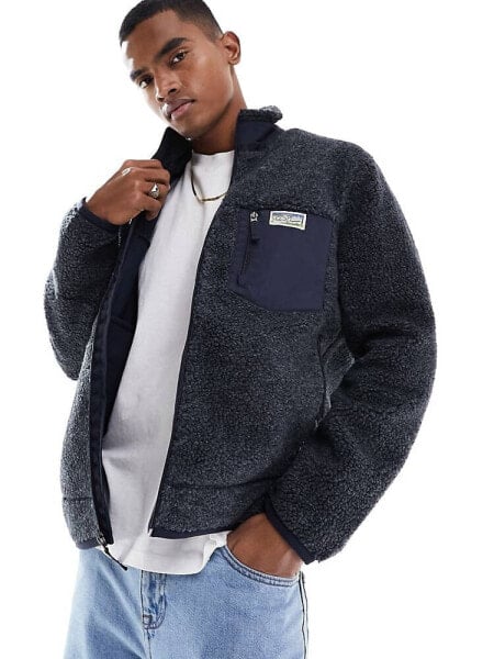 Polo Ralph Lauren bonded sherpa borg sweats jacket in navy marl