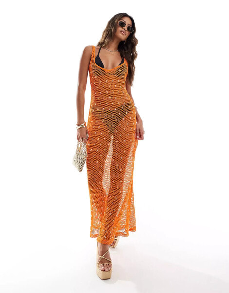 ASOS DESIGN ultimate hand embellished crochet maxi dress in orange