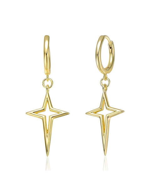 14k Yellow Gold Plated Star Dangle Earrings