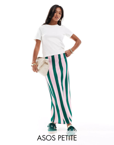 ASOS DESIGN satin bias maxi skirt in pink and green stripe