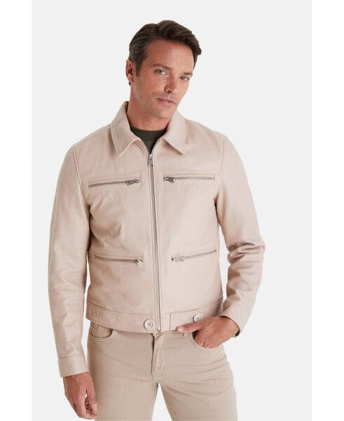 Men's Leather Jacket, Nappa Beige