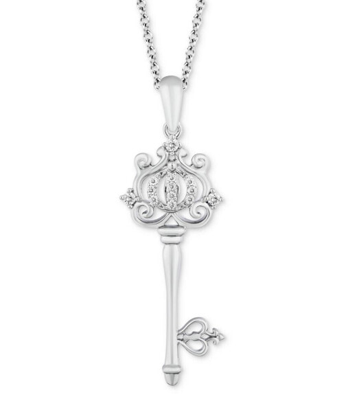 Enchanted Disney Fine Jewelry diamond Cinderella Carriage Key Pendant Necklace (1/10 ct. t.w.) in Sterling Silver, 16" + 2" extender