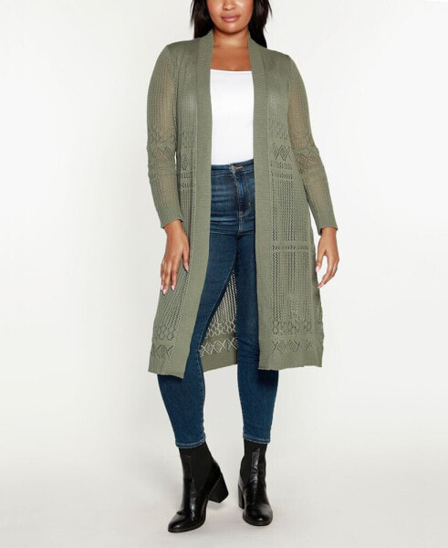 Plus Size Pointelle-Stitch Duster Cardigan