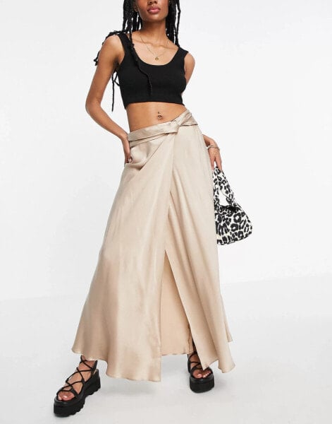 Topshop waterfall skirt in beige