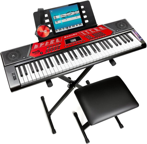 RockJam 61 Key Touch Display Keyboard Piano Kit with Digital Bench & Ravensburger Family Game 26132 - Minecraft Builders & Biomes