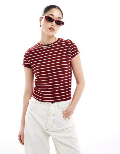 ASOS DESIGN striped baby t-shirt in burgundy