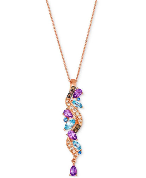 Le Vian multi-Gemstone (1-1/2 ct. t.w.) & Diamond (1/3 ct. t.w.) Long Swirled Pendant Necklace in 14k Rose Gold, 18" + 2" extender
