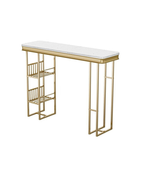 55.1" Modern Straight Bar Table With Shelves In& Gold